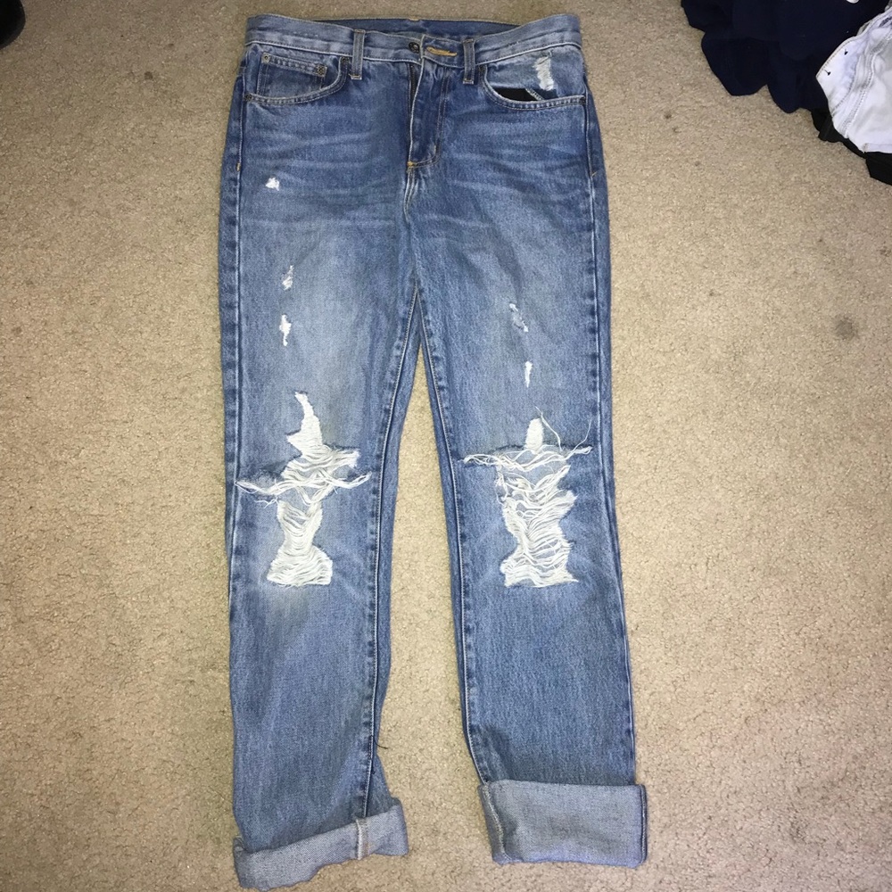 cuffed, denim boyfriend jeans